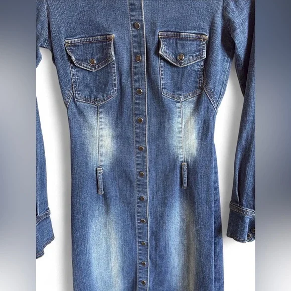 Y2K Vintage Hot Kiss Denim Button Up Dress - Picture 4 of 5